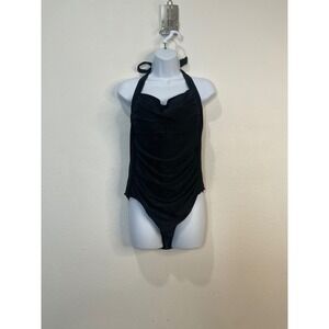 Smismivo Black Halter One Piece Swimsuit Ruched Tummy Control XXXL New